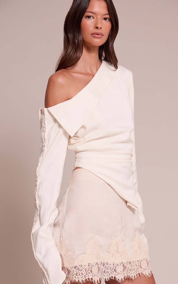 White Bardot Asymmetric Hem Long Sleeve Shirt