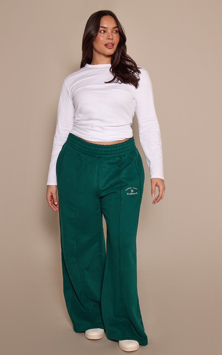 Plus Forest Green Sunday Reset Embroided Wide Leg Track Pant image 1