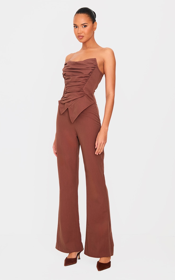 Chocolate Ruched Pointed Corset Bandeau Jumpsuit image 3