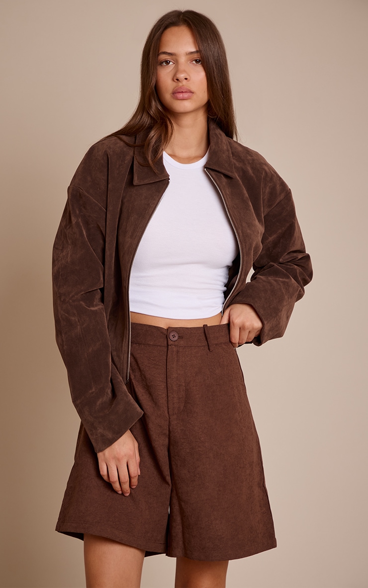 Chocolate Peachskin Longline Shorts image 4