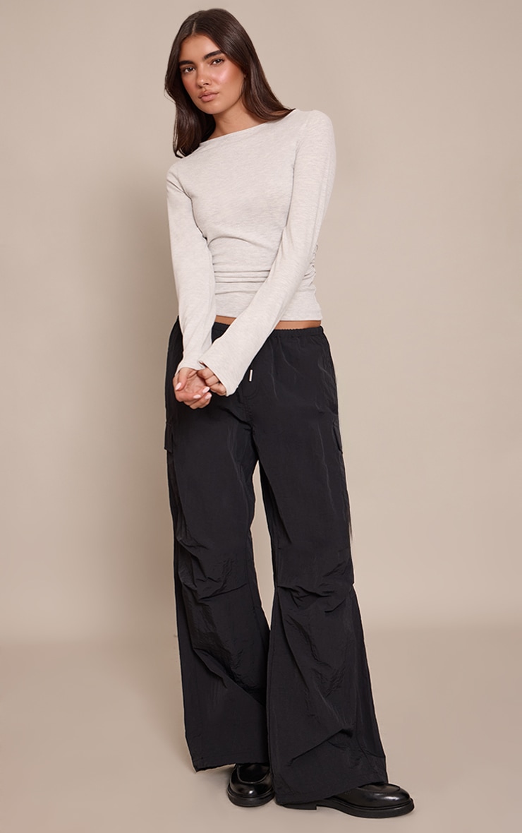 Grey Marl Soft Cotton Ruched Side Long Sleeve Top image 3