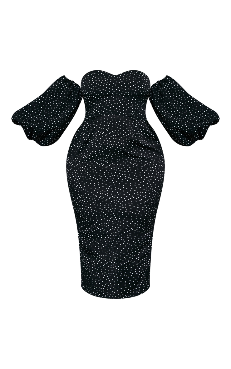 Plus Robe bustier mi-longue noire à pois et manches bouffantes image 5