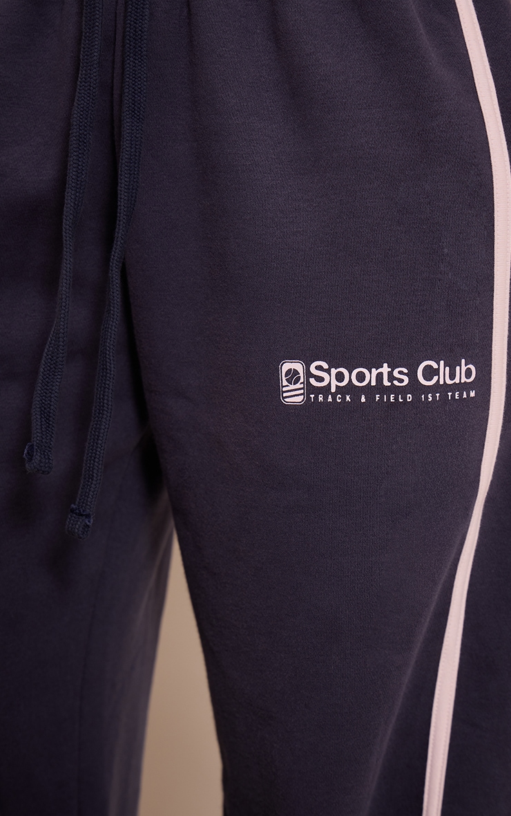 Petite Navy Sports Club Print Wide Leg Track Pants image 4