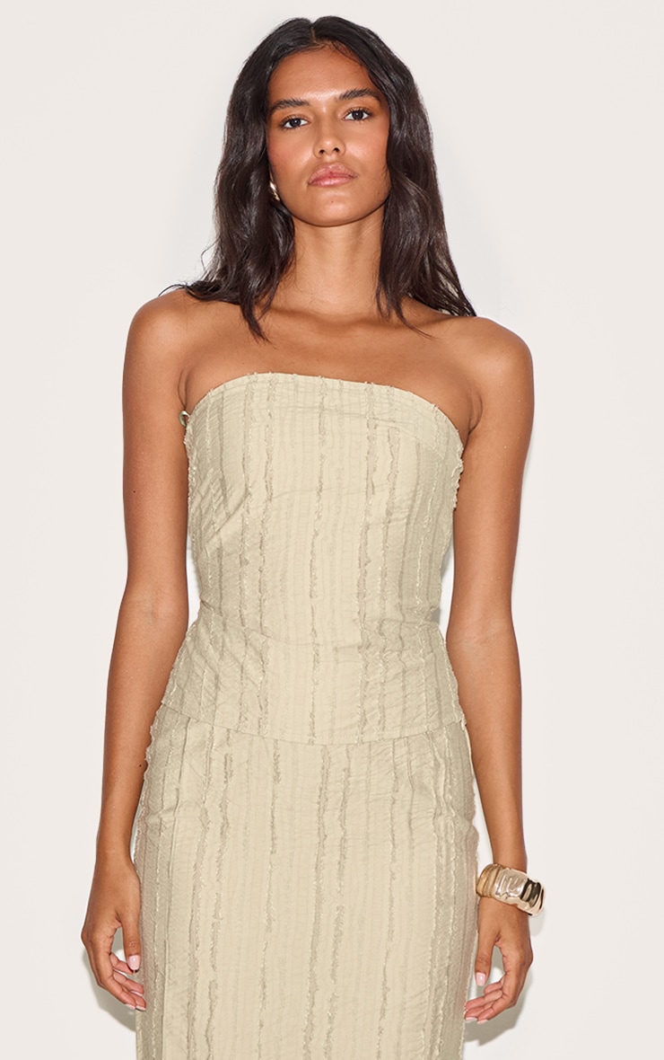 Sage Khaki Textured Frayed Bandeau Top image 1