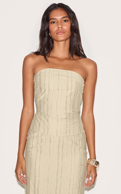 Top bustier texturé élimé vert sauge kaki