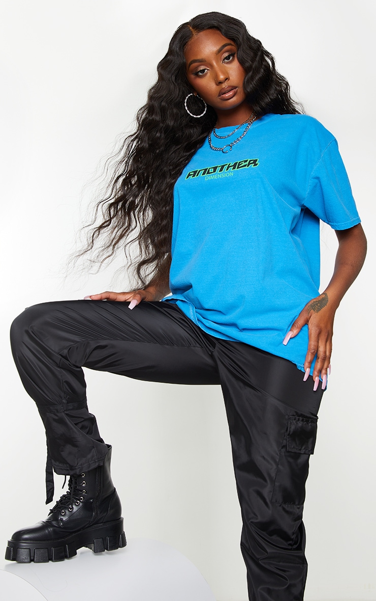 Blue Another Dimension Front & Back Printed Washed T Shirt