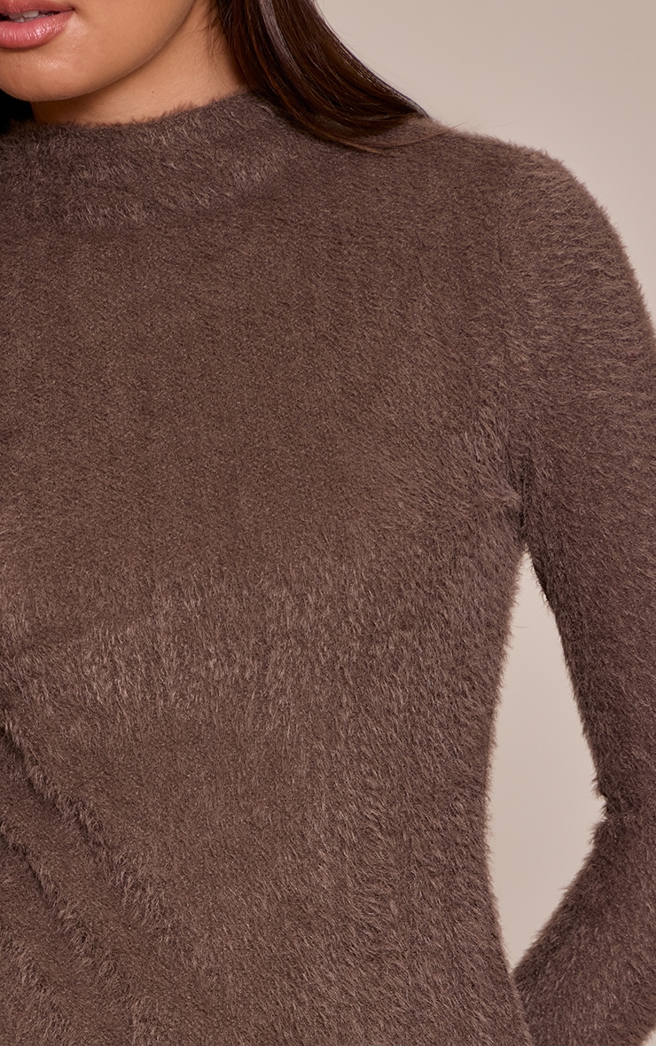 Dark Taupe Brushed Textured Tie Back Long Top image 4