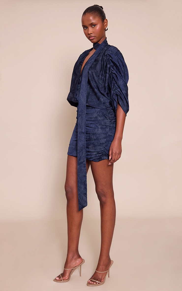 Blue Print Satin V Neck Mini Dress image 3