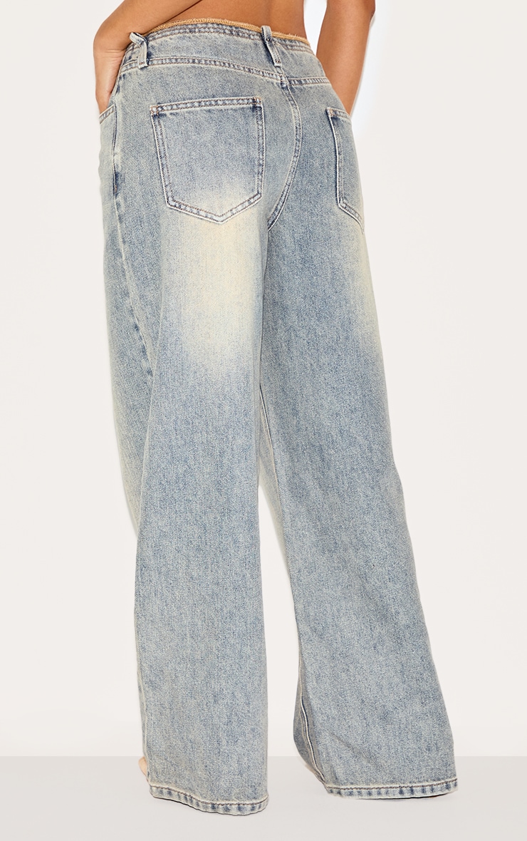 Petite Vintage Raw Waist Mid Rise Wide Leg Jeans image 3