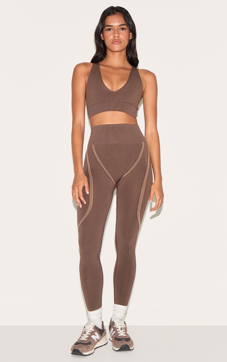 Chocolate Ribbed Seamless Sports Bra image 3