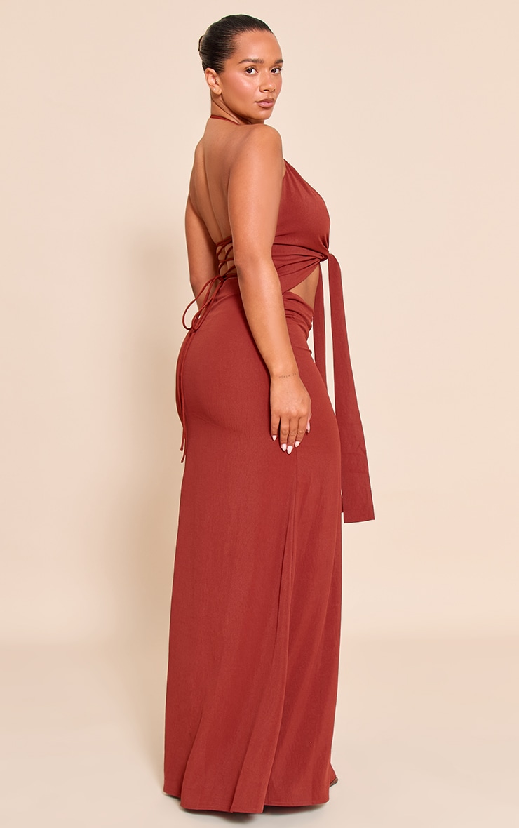 Coupe moulante Rouge profond Hammered Satiné Drapé Devant Halter Longue Robe image 2
