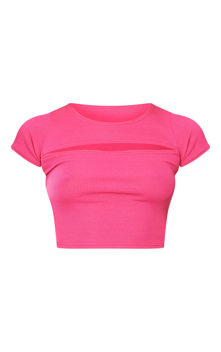 Hot Pink Rib Cut Out Short Sleeve Crop Top image 5