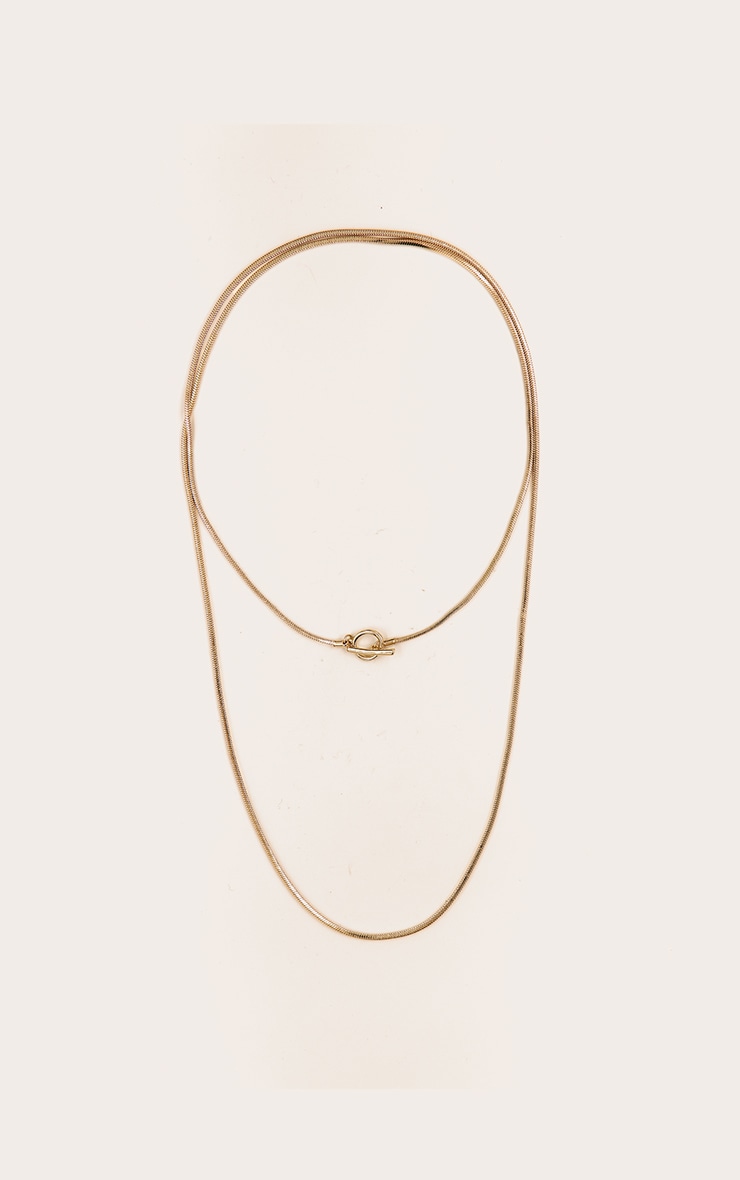 Gold Snake Chain T Bar Layered Necklace image 2