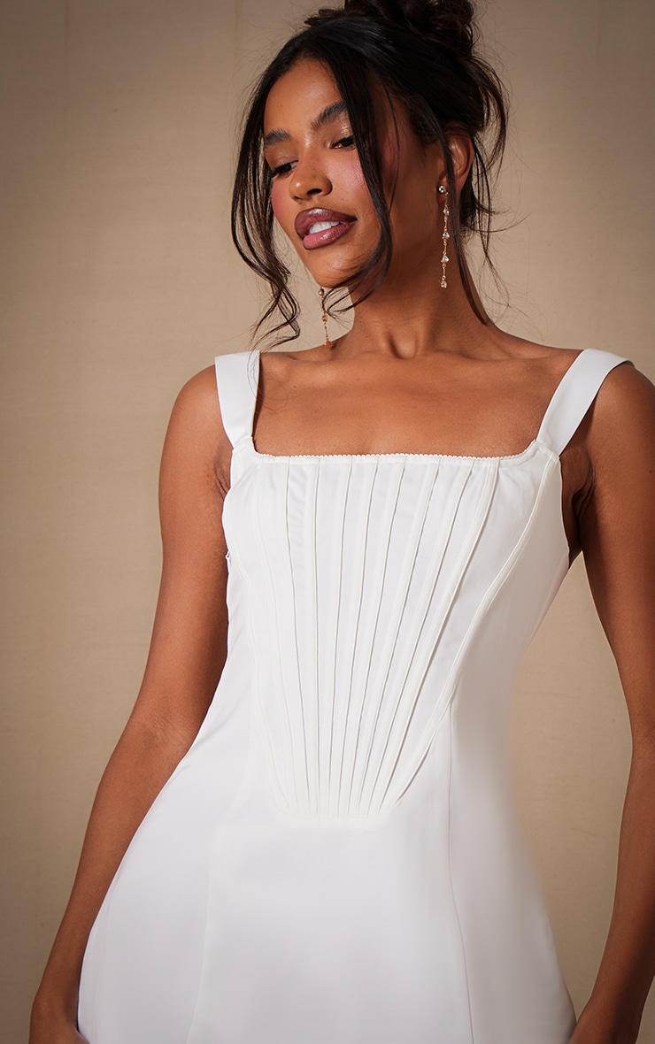 Premium White Woven Square Neck Lace Back Corset Dress image 4