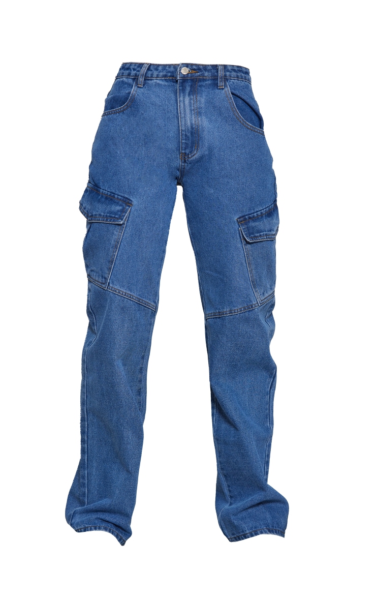 Jean slim boyfriend cargo délavé bleu moyen à poches image 5