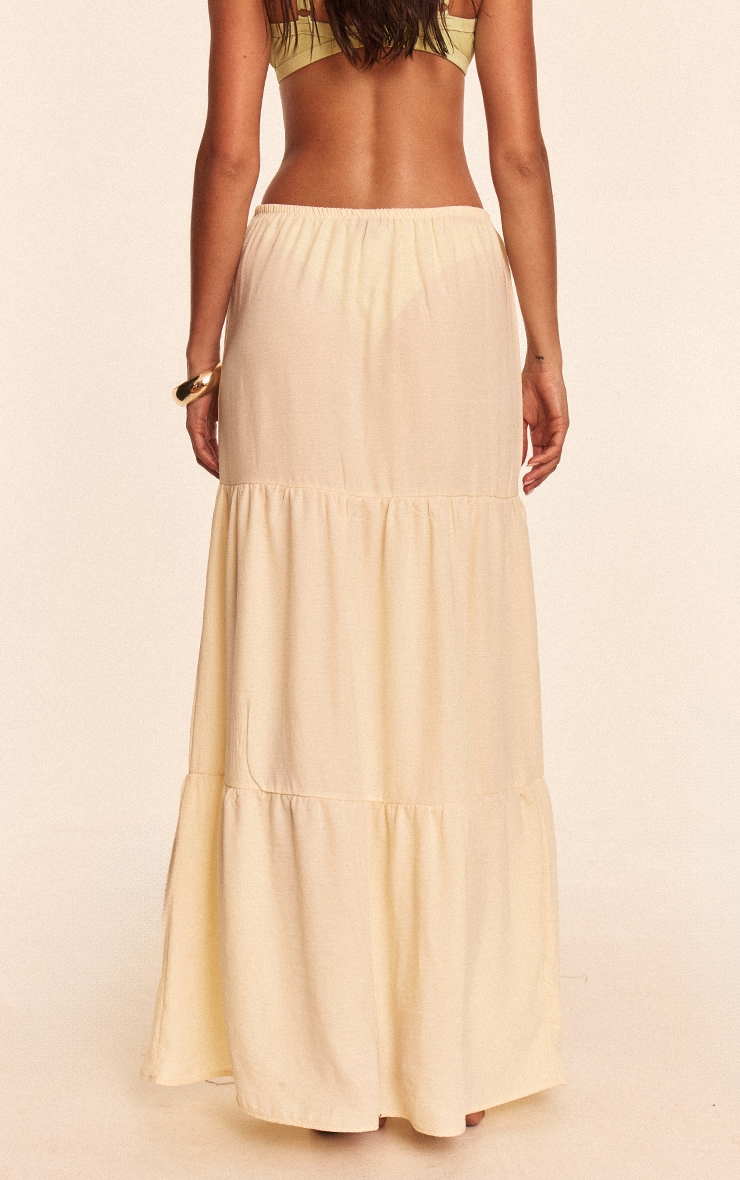 Butter Yellow Linen Look Tiered Maxi Beach Skirt image 3