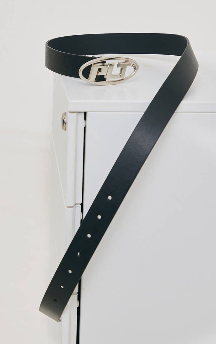 PRETTYLITTLETHING Ceinture en PU noir ovale image 2