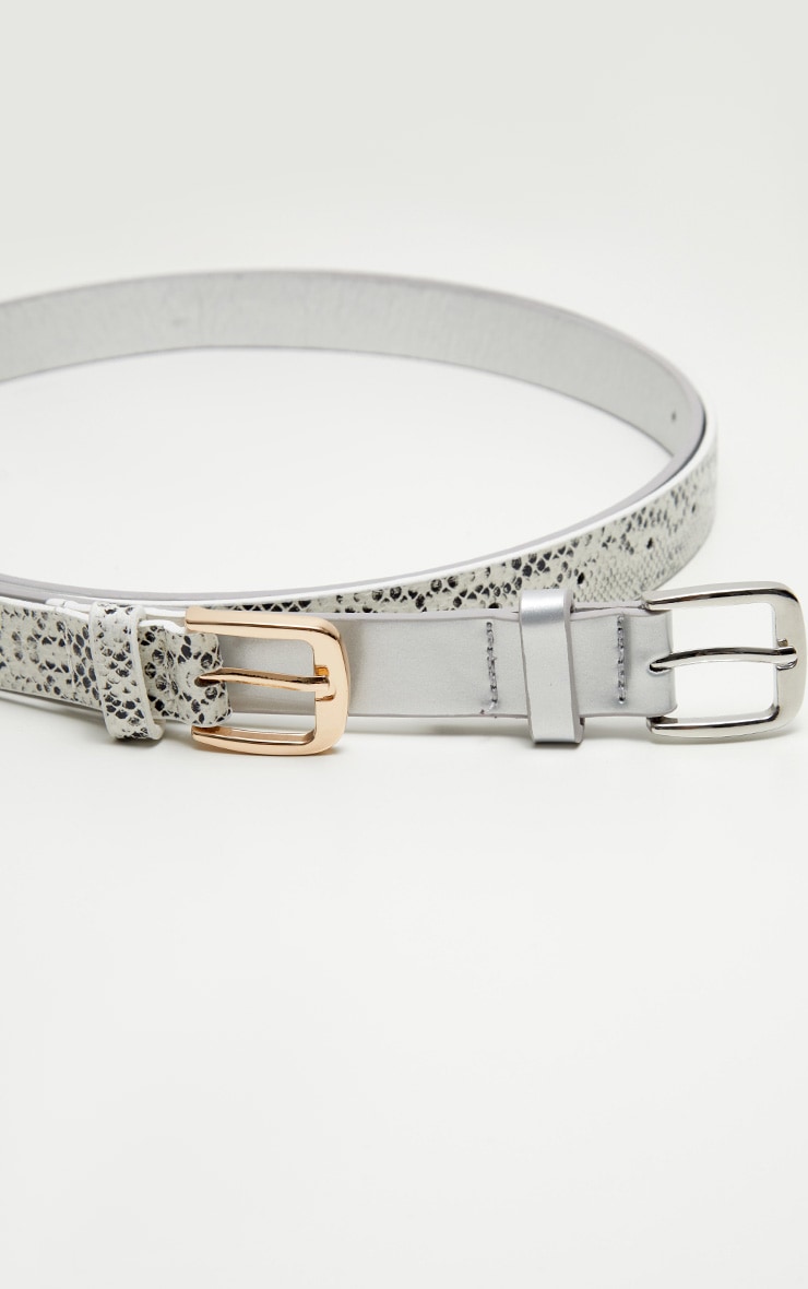 2 Pack Snake Print And Metallic Silver Belts image 5