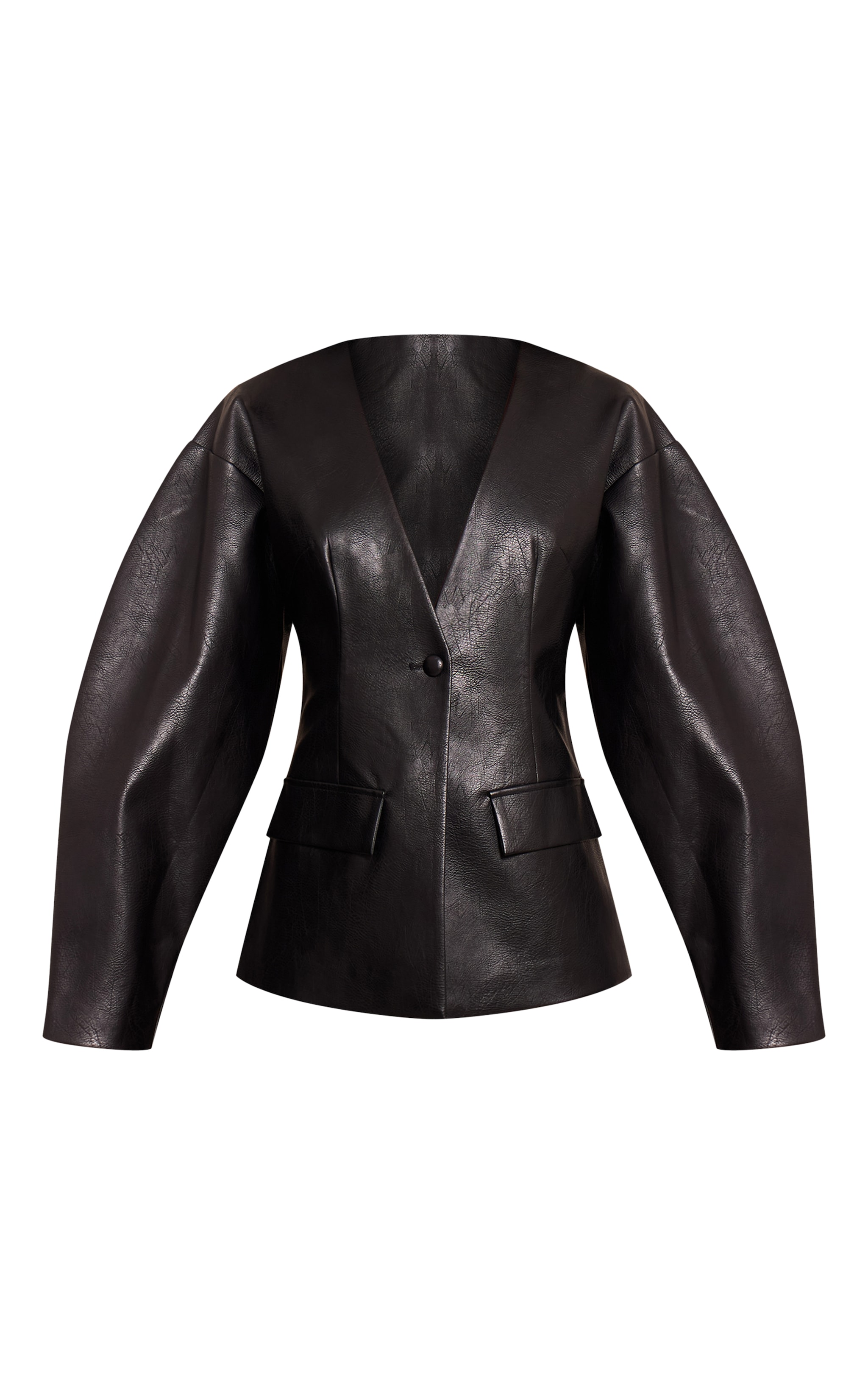 Black Leather Look Cinched Waist Blazer image 5