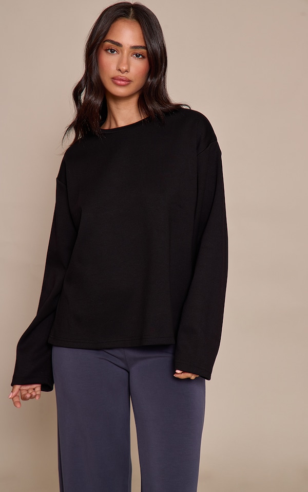 Petite Black Modal Oversized Long Sleeved T-shirt