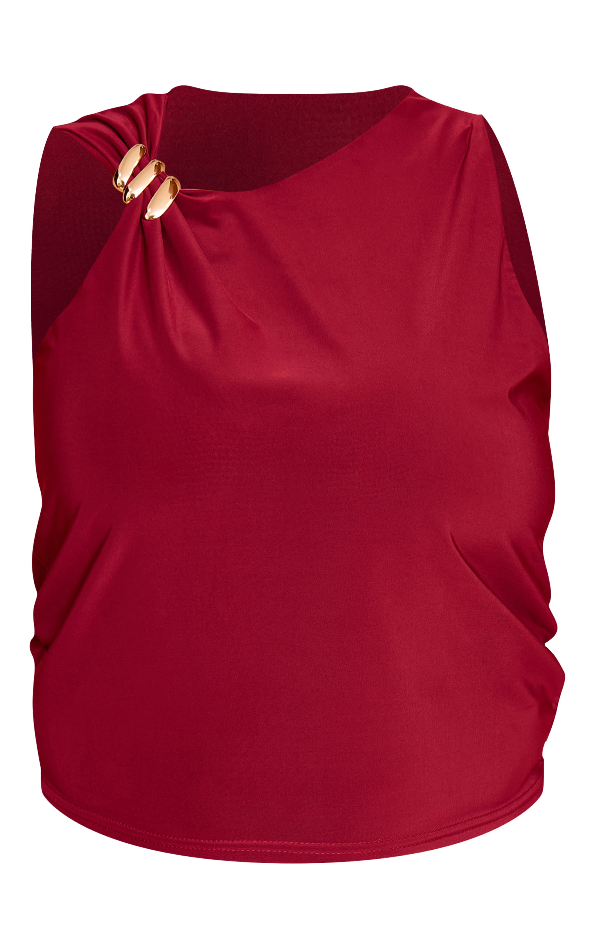Plus Wine Double Layer Slinky Trim Detail Long Vest Top image 5