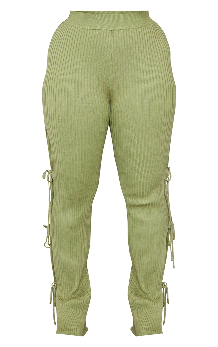 Shape Pantalon évasé en maille tricot vert sauge à cotés noués image 5