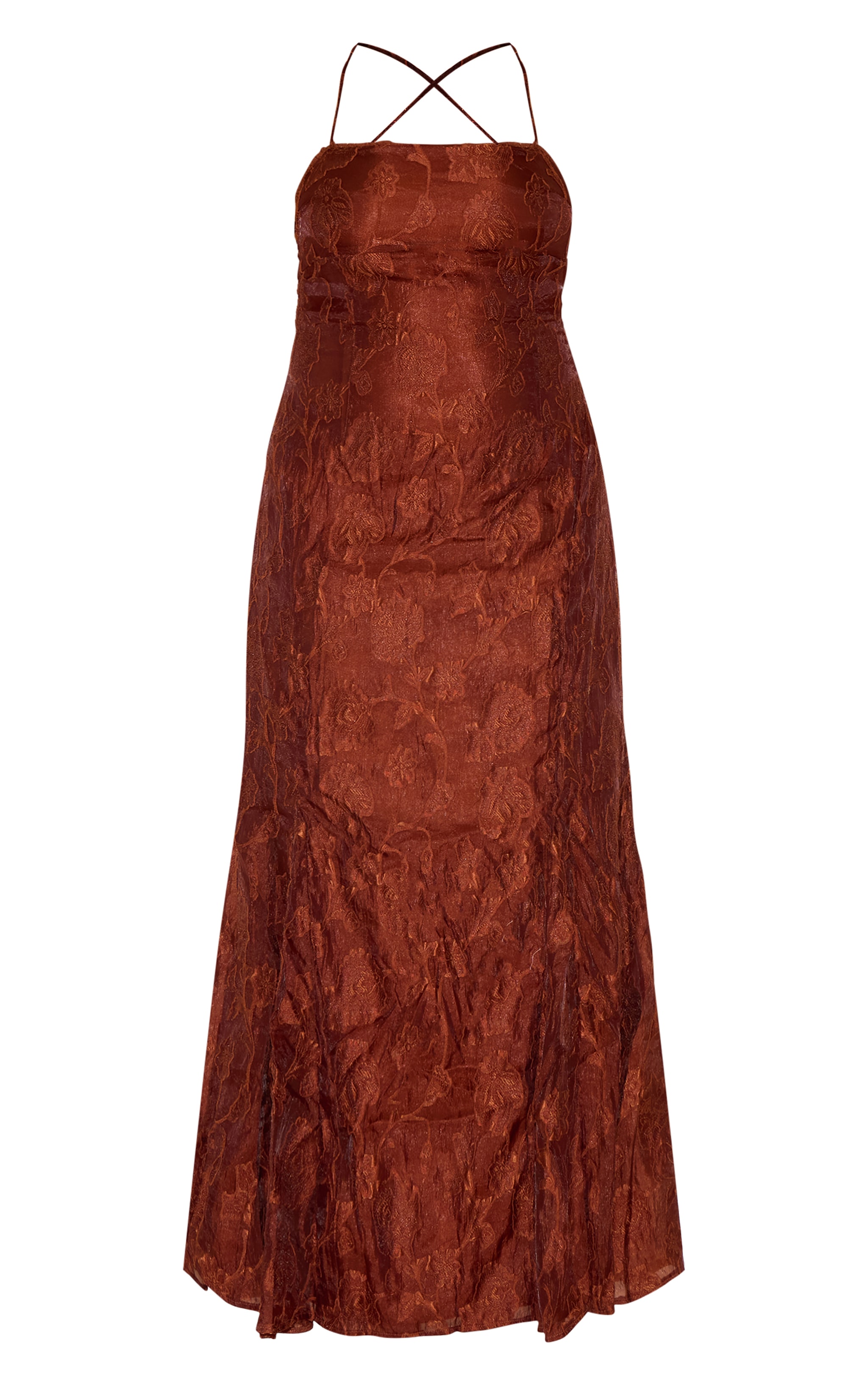 Plus Chestnut Textured Lace Up Back Maxi Dress image 5