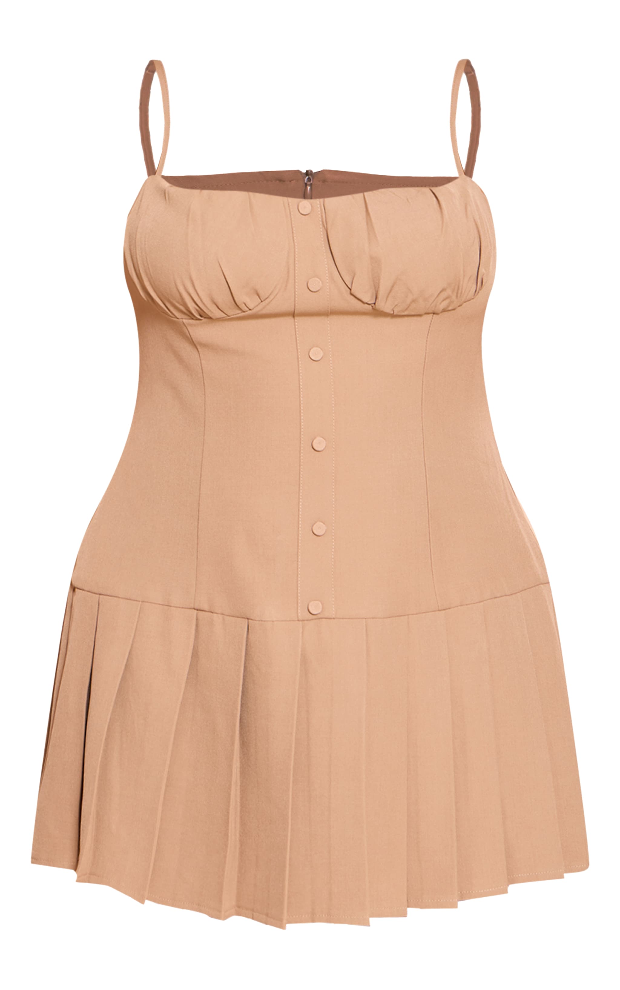 Plus Taupe Woven Button Down Detail Pleated Shift Dress image 5