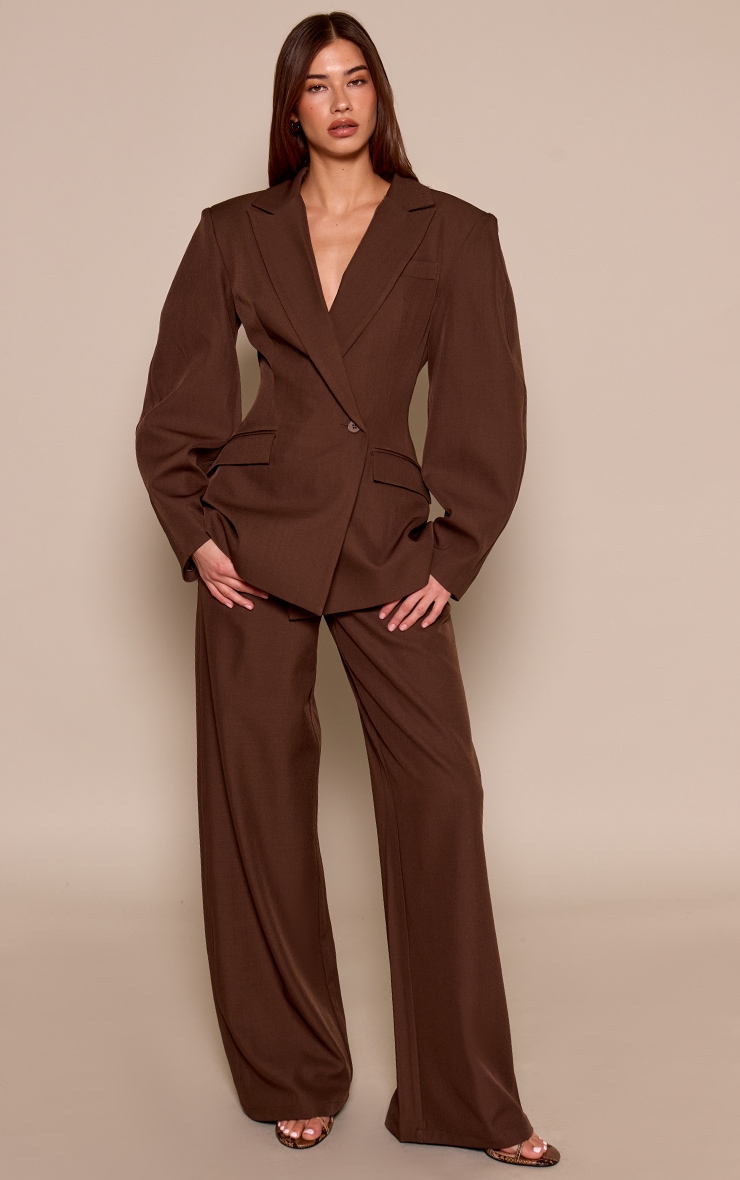 Dark Brown Asymmetric Detail Cocoon Sleeve Blazer image 3