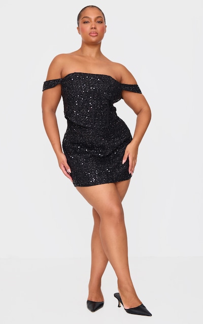 Plus Black Sequin Detail Mini Skirt