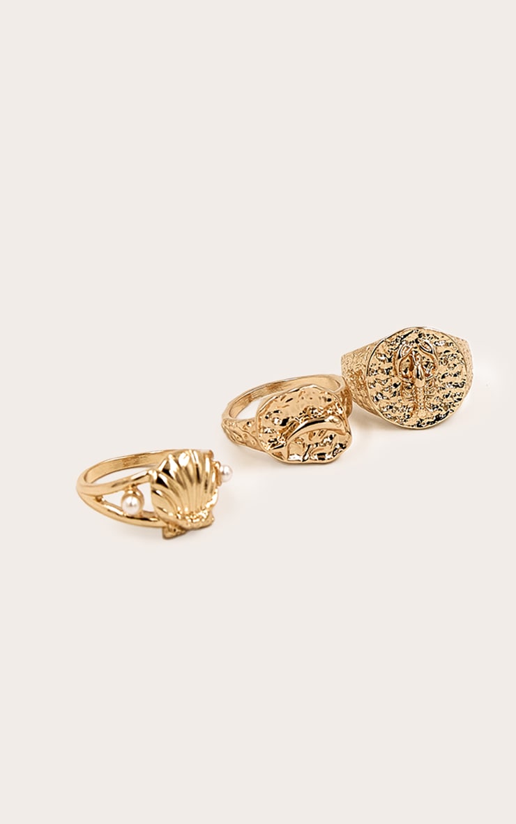 Gold Molten Textured Hammered Multi-Pack Rings image 3