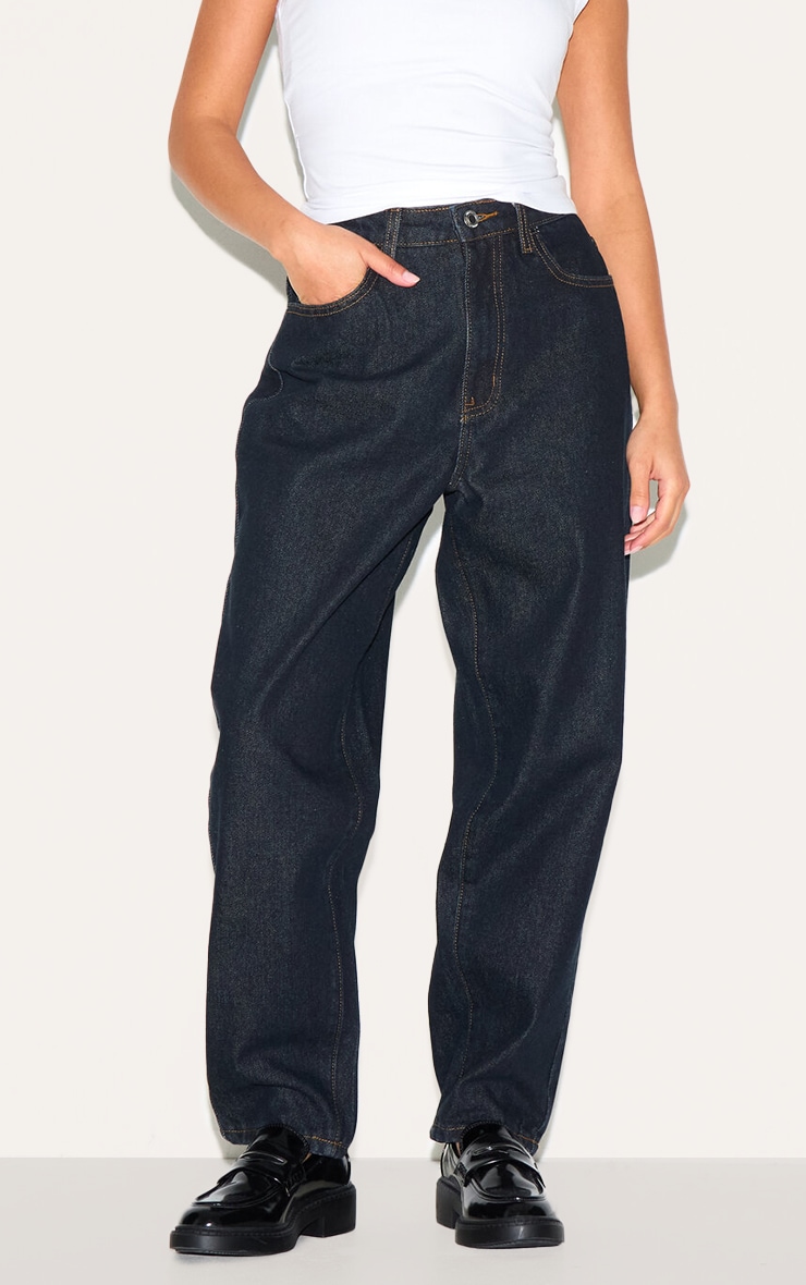 Petite Dark Indigo High Waist Mom Jeans image 2