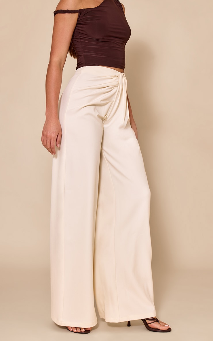 Tall Cream Tailored Woven Pleat Detail Wide Leg Pants image 2
