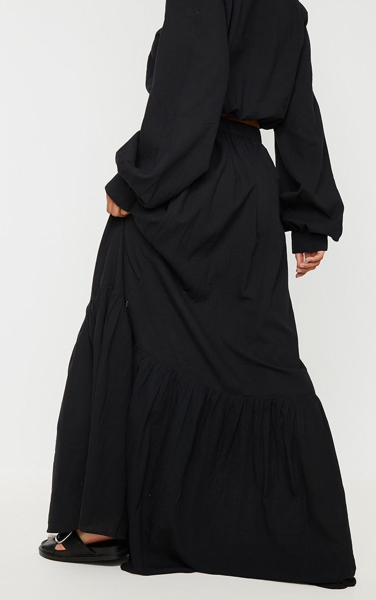 Black Linen Feel Maxi Skirt image 3