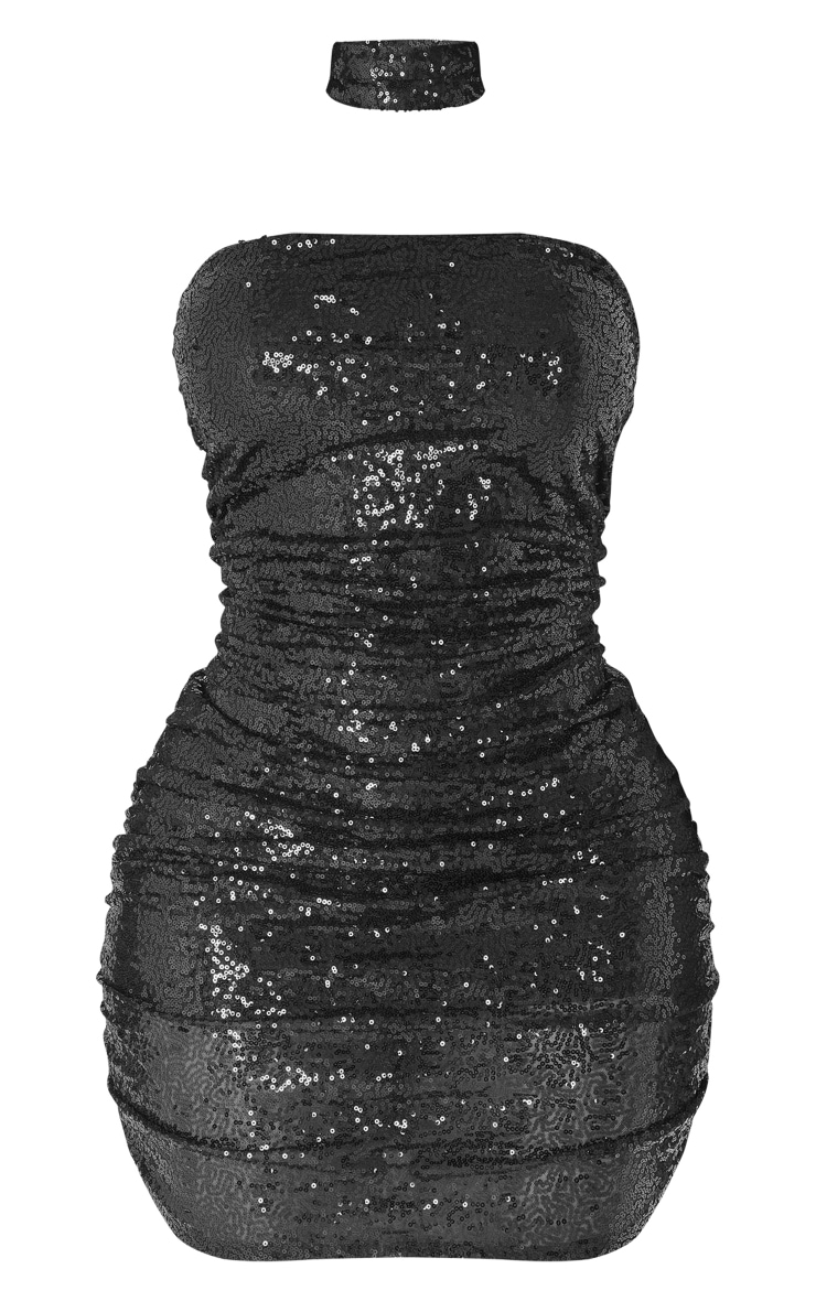 Shape Black Sequin Ruched Side Bodycon Dress With Choker