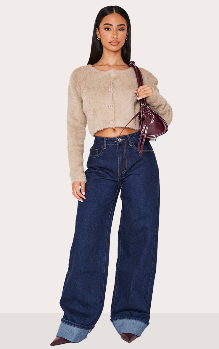 Petite Indigo Wide Leg Turn Up Hem Jeans image 1