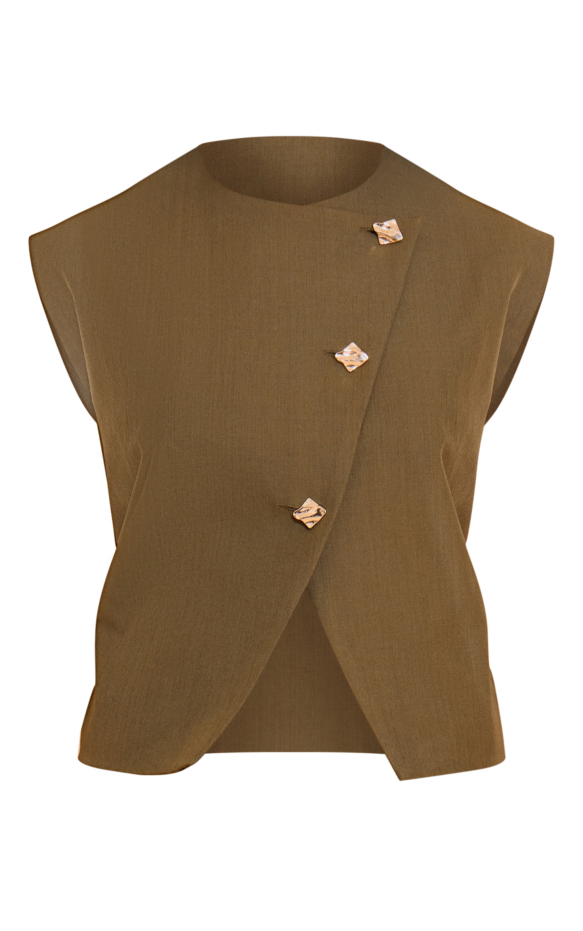 Petite Khaki Gold Trim Oversized Vest image 5