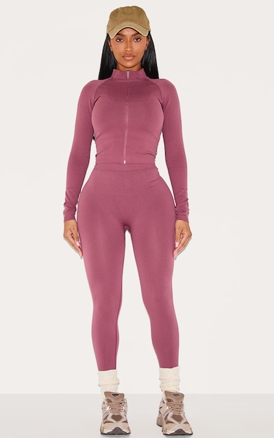 Shape Legging de sport bordeaux sans coutures à taille haute et fronces derrière
