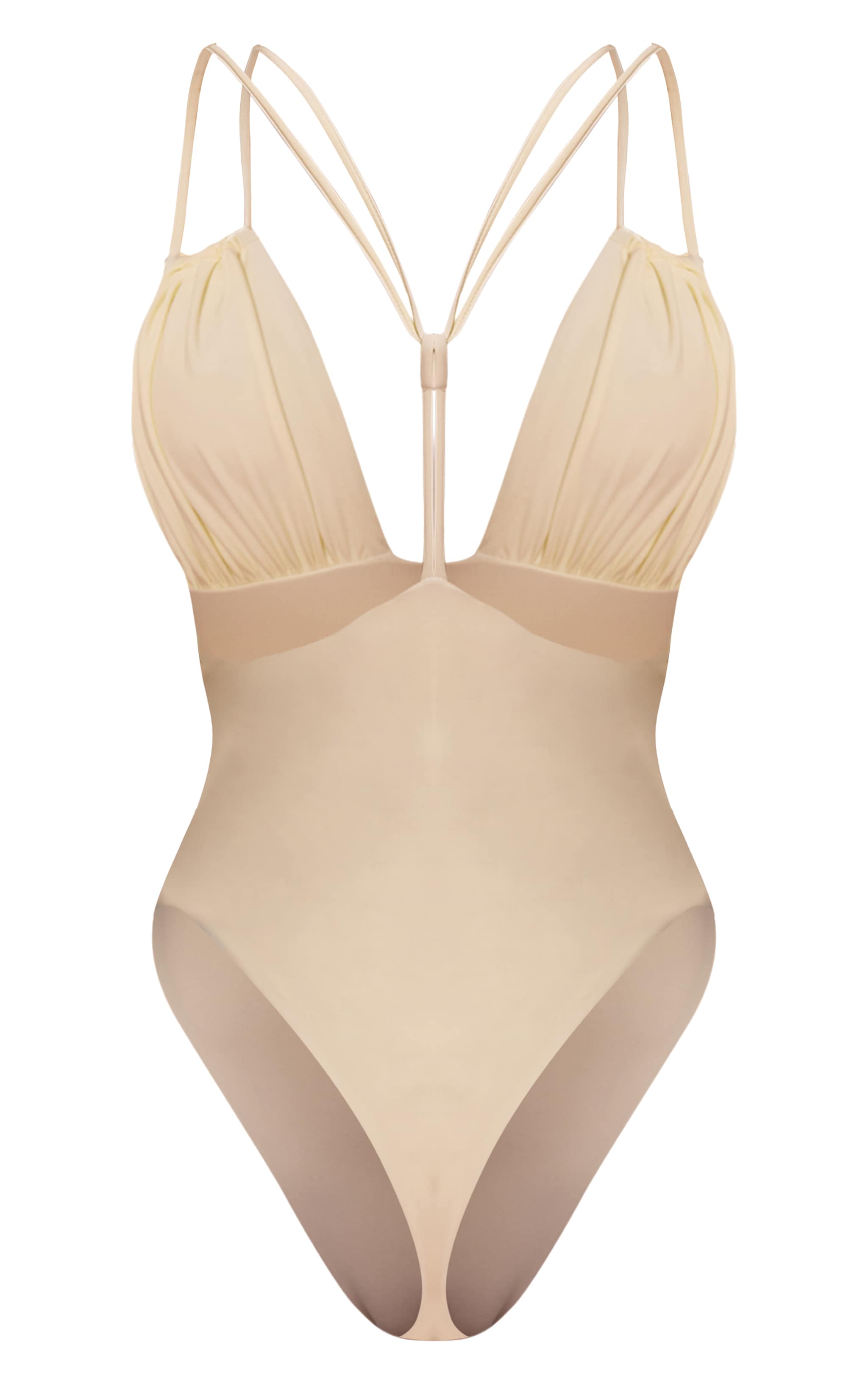 Cream Ruched Bust Plunge Swimsuit image 6