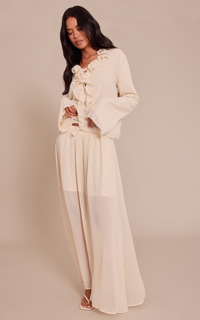 Cream Chiffon Floaty Drawstring Maxi Skirt