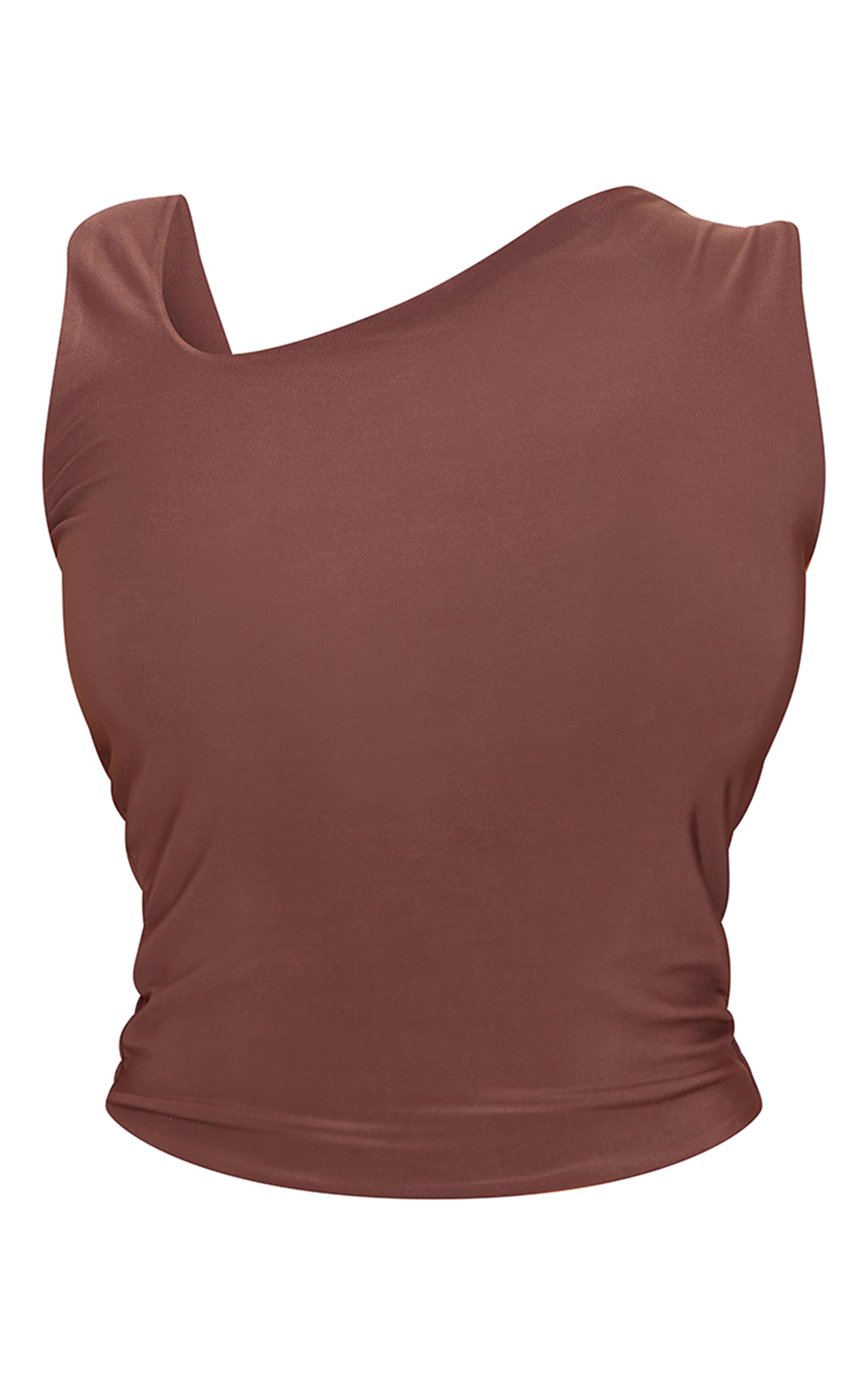 Petite Chocolate Double Slinky Asymmetric Neckline Long Top image 5