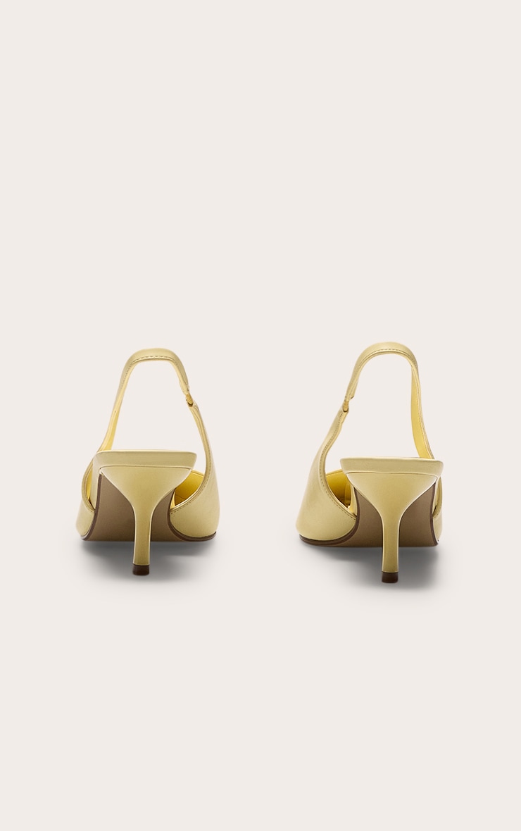 Escarpins pointus en PU jaune citron à talon moyen et bride derrière image 3