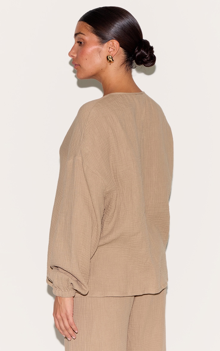 Petite Mushroom Cheesecloth Textured Tie Front Shirt image 2