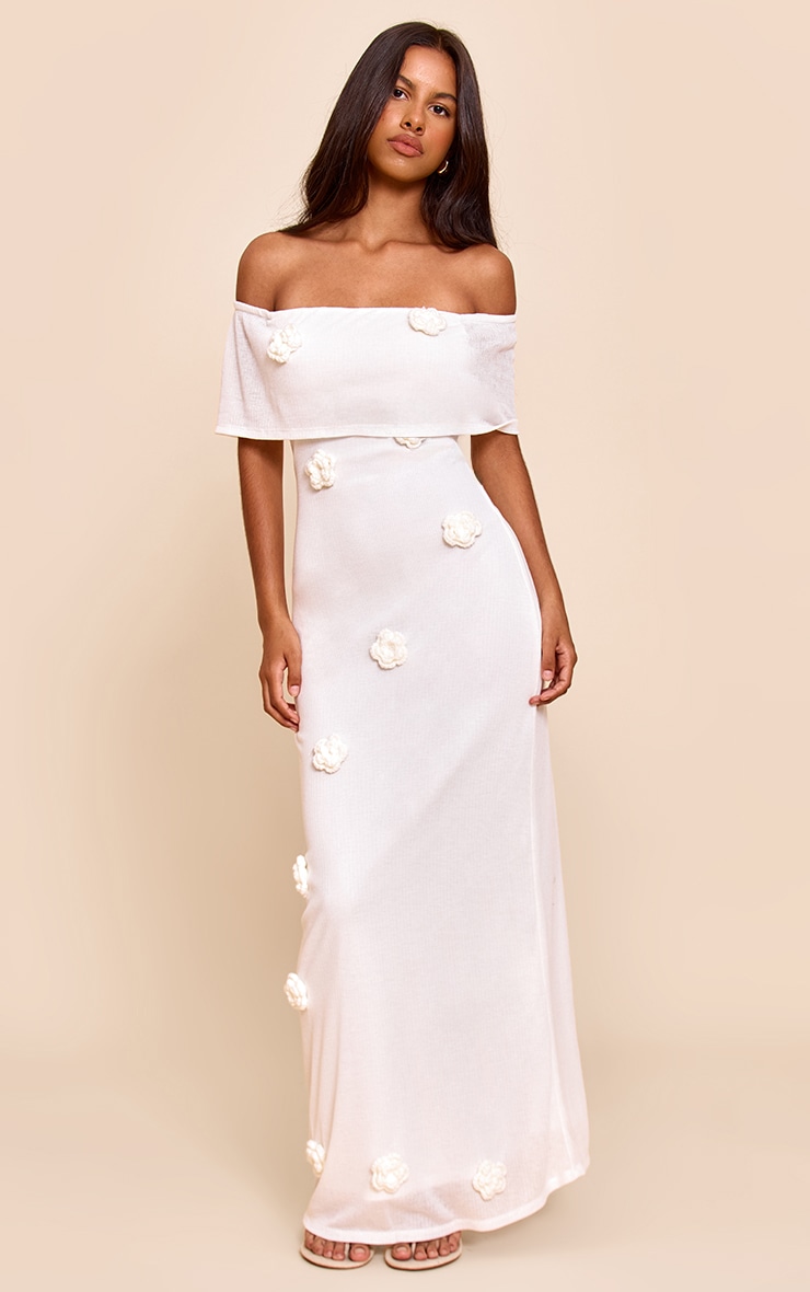 Petite Cream Floral Applique Knitted Maxi Dress image 1