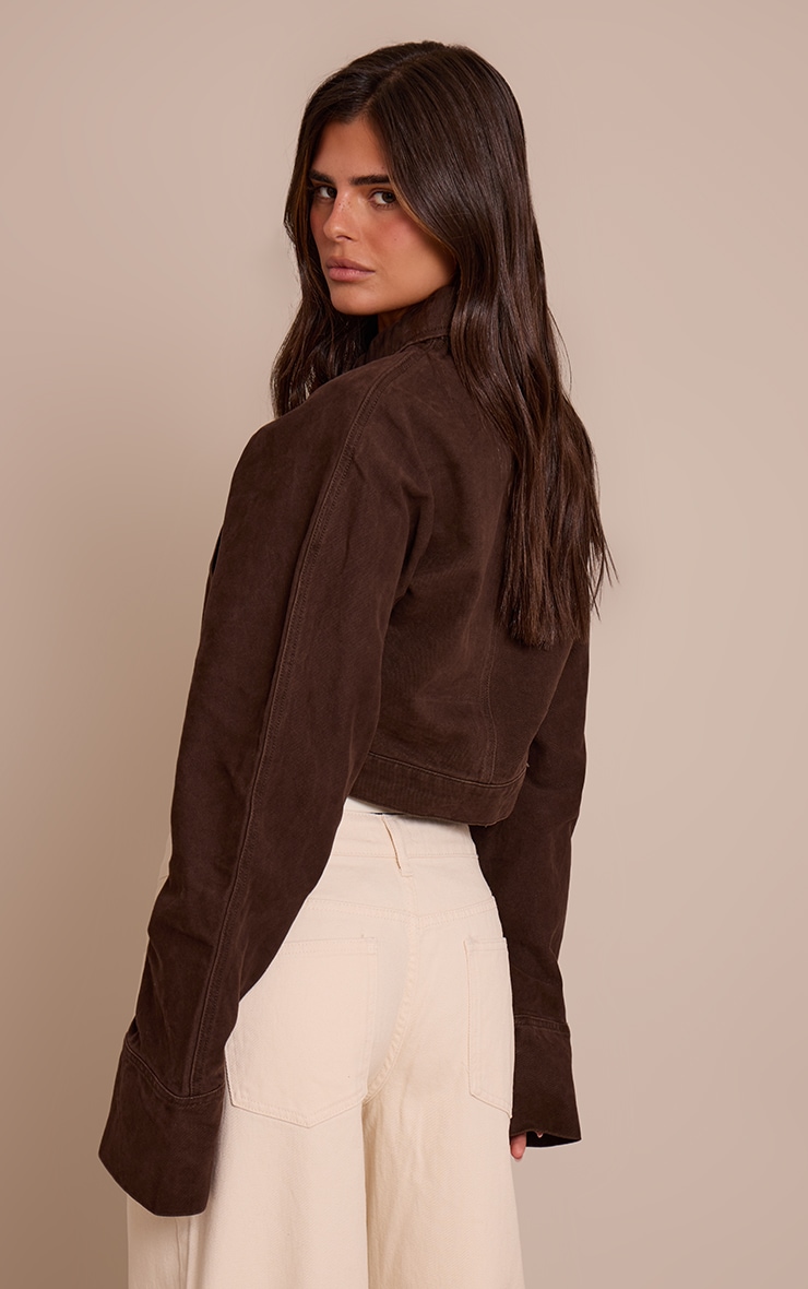 Chocolate Concealed Placket Denim Jacket image 2