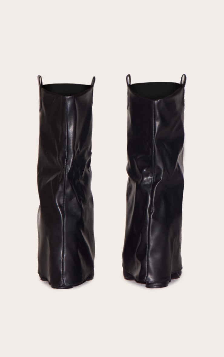 Bottes pointues en PU noir à talon haut et effet replié pointure large image 3