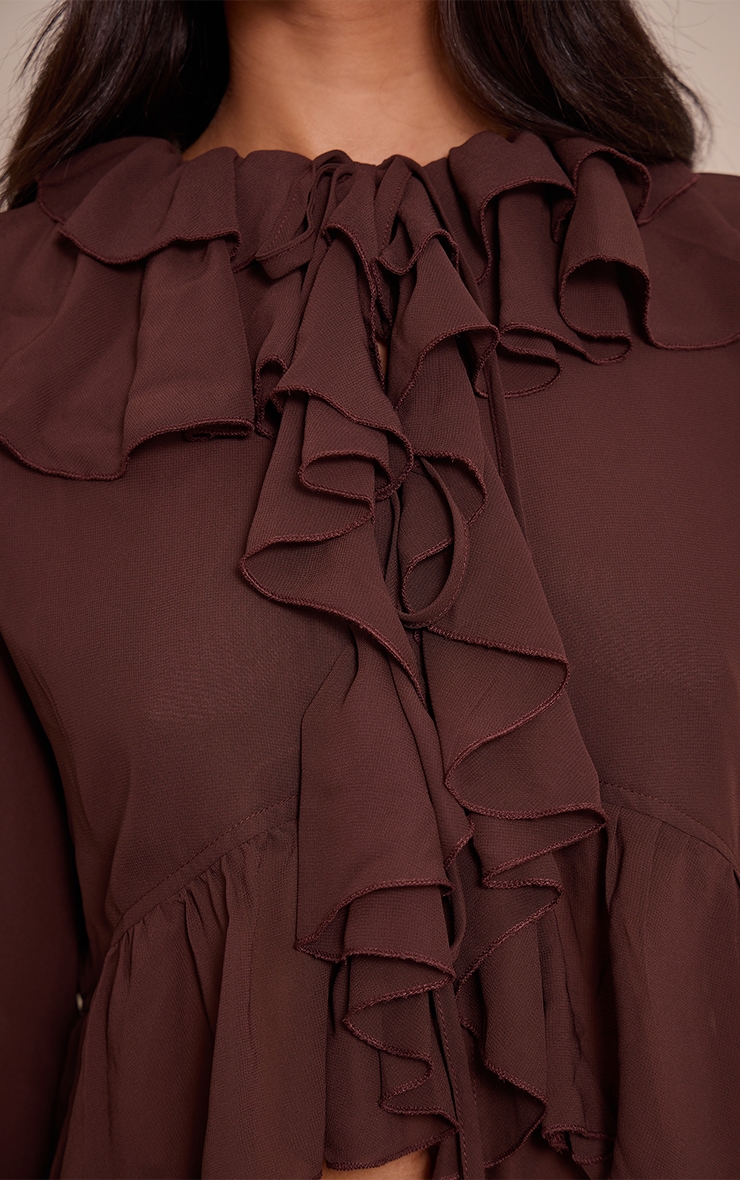 Petite Chocolate Ruffle Detail Long Sleeve Tie Top image 4