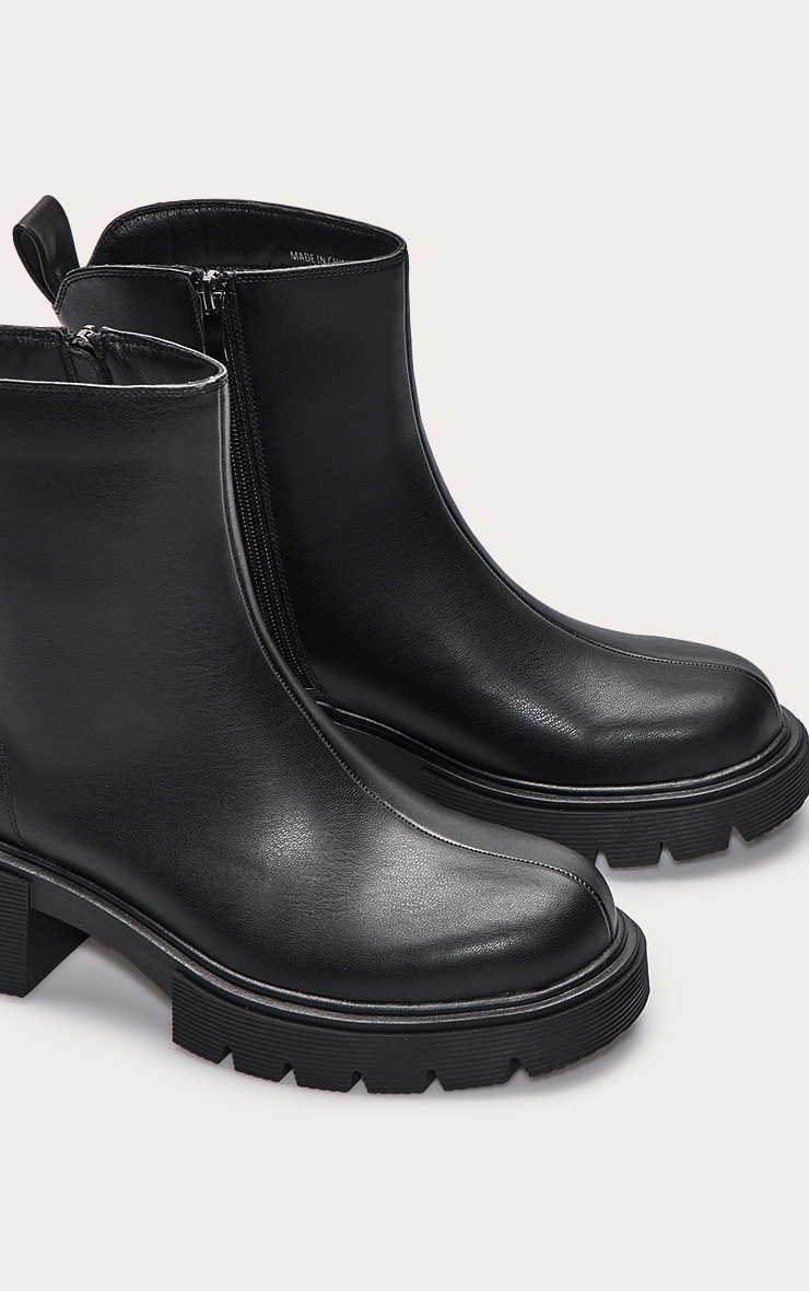 Black Chunky Cleated Sole Dipped Ankle Boot image 5