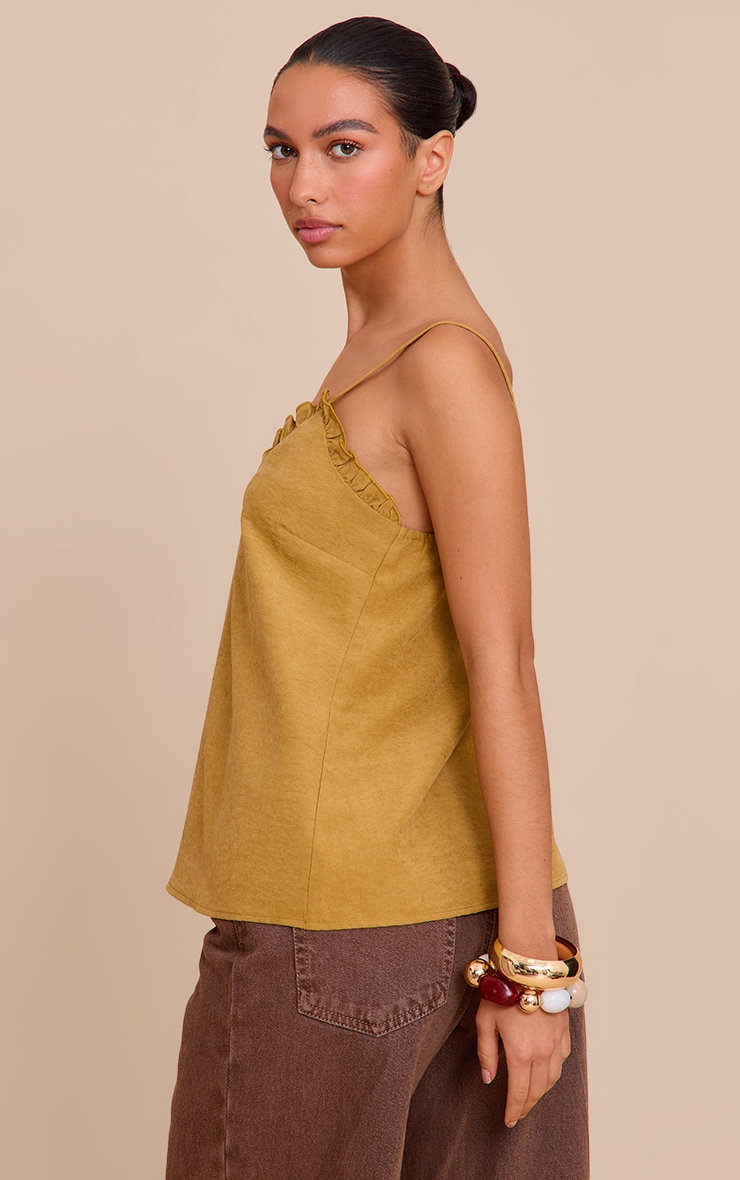 Deep Mustard Peach Skin Frill Detail Cami image 2