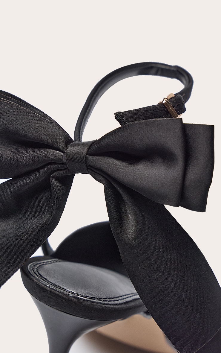 Black Satin Bow Detail Heeled Sandals image 5